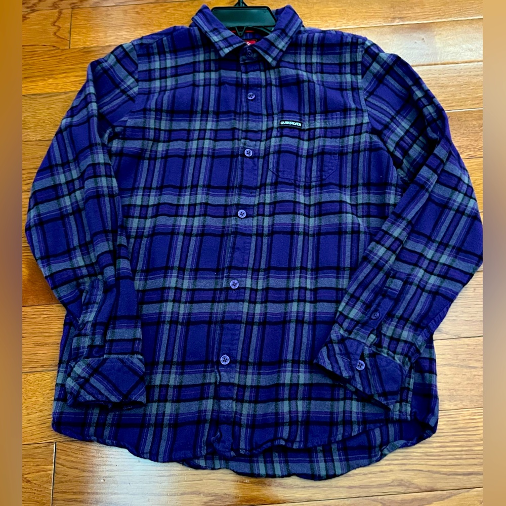 Quicksilver purple, grey, and black flannel button down